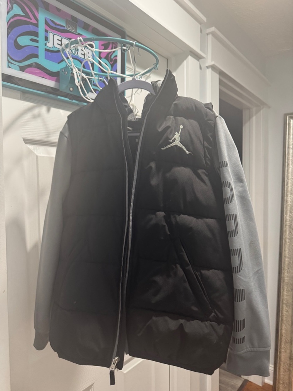 Jordan Black Puffer Vest with Gray Sleeves